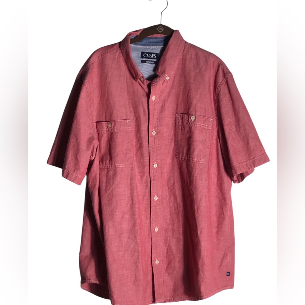 CHAPS Untucked cotton short sleeve button down shirt Sz XL